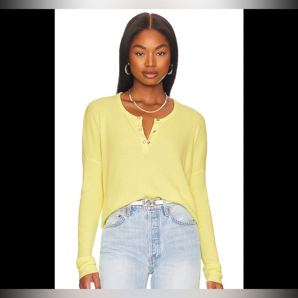 waffle cropped henley top in color lemons by bobi Los Angeles